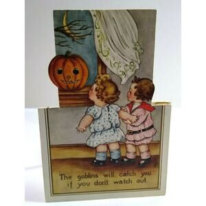 Halloween Postcard Whitney Die-Cut Standup Children JOL Crescent Moon Original